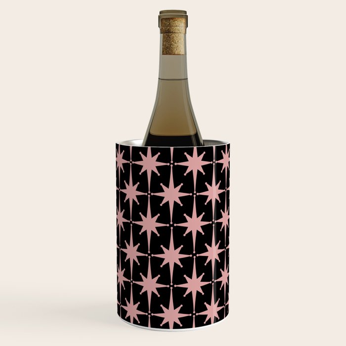Atomic Age Retro 50s Starburst Pattern in Dusty Blush Pink and Black Wine Chiller Gallery Image 1