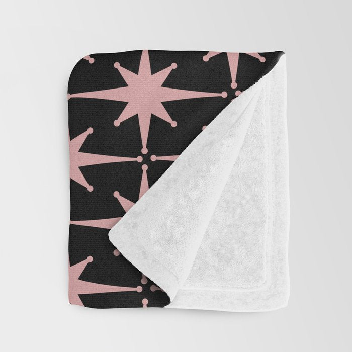 Atomic Age Retro 50s Starburst Pattern in Dusty Blush Pink and Black Throw Blanket Gallery Image 3