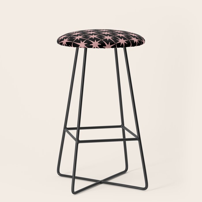 Atomic Age Retro 50s Starburst Pattern in Dusty Blush Pink and Black Stool Gallery Image 1