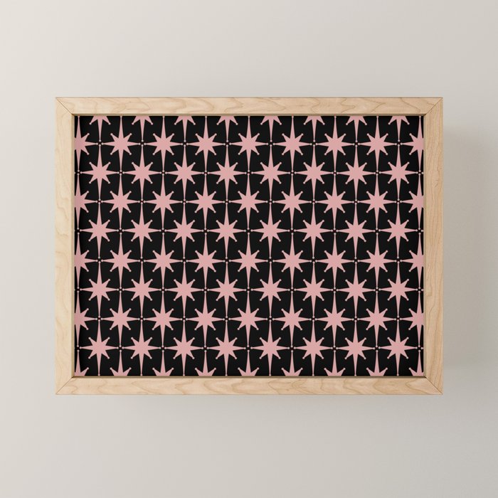 Atomic Age Retro 50s Starburst Pattern in Dusty Blush Pink and Black Mini Art Print Gallery Image 1