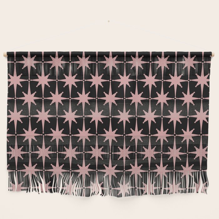 Atomic Age Retro 50s Starburst Pattern in Dusty Blush Pink and Black Wall Hanging Gallery Image 1