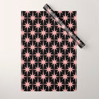 Atomic Age Retro 50s Starburst Pattern in Dusty Blush Pink and Black Wrapping Paper Gallery Image 1