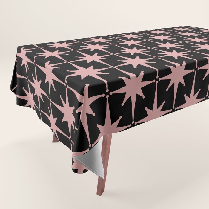 Atomic Age Retro 50s Starburst Pattern in Dusty Blush Pink and Black Tablecloth Gallery Image 1