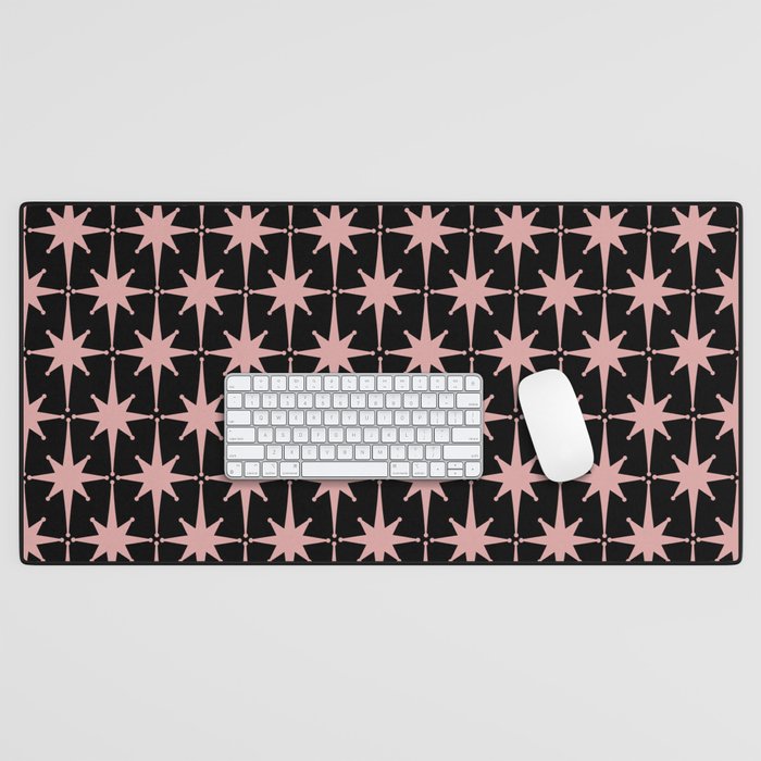 Atomic Age Retro 50s Starburst Pattern in Dusty Blush Pink and Black Desk Mat Gallery Image 1