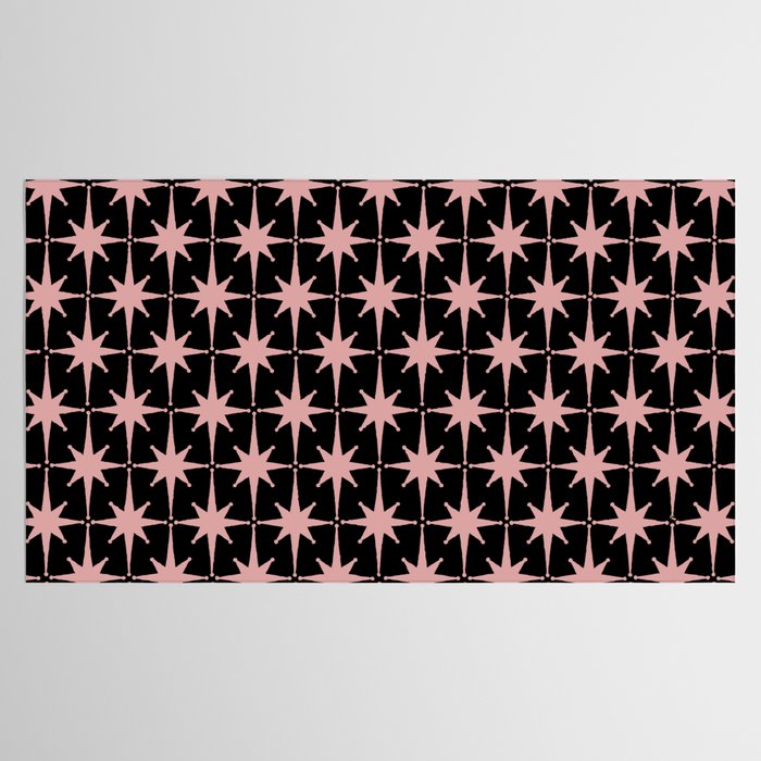 Atomic Age Retro 50s Starburst Pattern in Dusty Blush Pink and Black Tablecloth Gallery Image 2