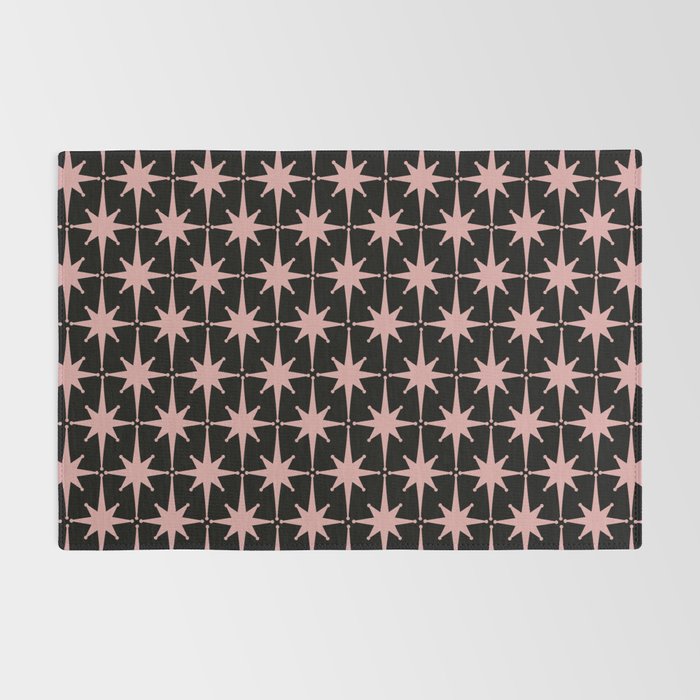 Atomic Age Retro 50s Starburst Pattern in Dusty Blush Pink and Black Rug Gallery Image 2