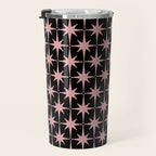 Atomic Age Retro 50s Starburst Pattern in Dusty Blush Pink and Black Travel Mug Gallery Image 3