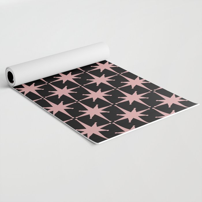 Atomic Age Retro 50s Starburst Pattern in Dusty Blush Pink and Black Yoga Mat Gallery Image 2