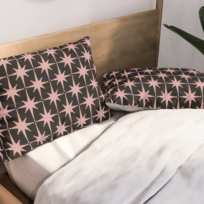 Atomic Age Retro 50s Starburst Pattern in Dusty Blush Pink and Black Pillow Sham Gallery Image 2