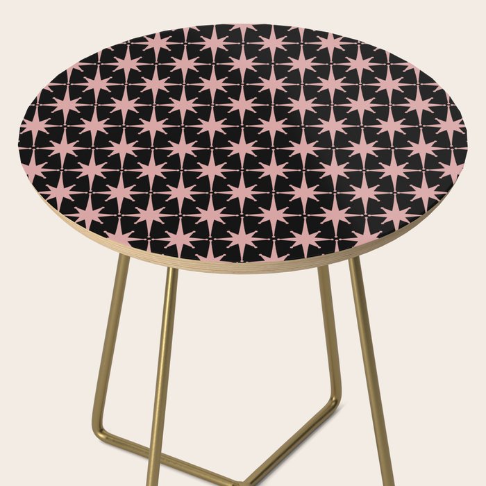 Atomic Age Retro 50s Starburst Pattern in Dusty Blush Pink and Black Side Table Gallery Image 2