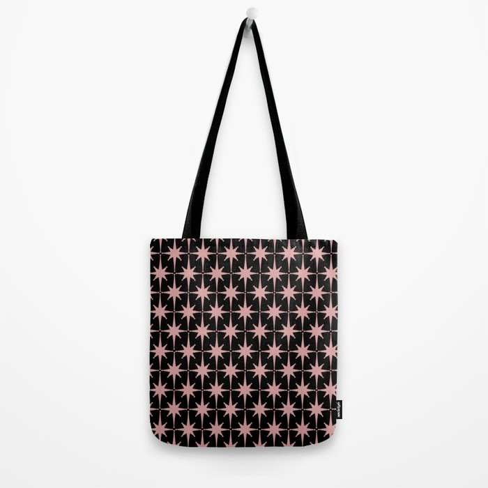 Atomic Age Retro 50s Starburst Pattern in Dusty Blush Pink and Black Tote Bag Gallery Image 2