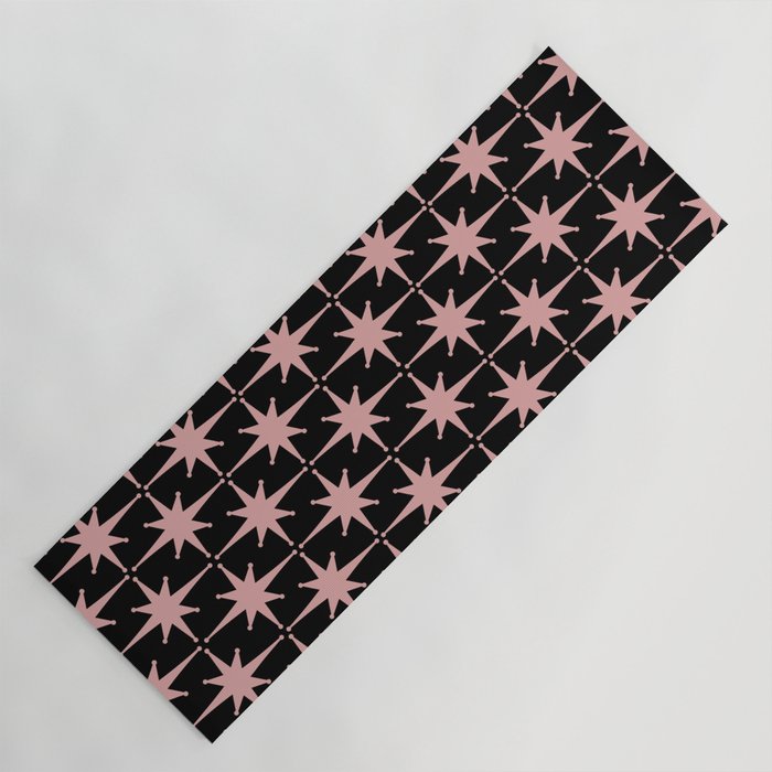 Atomic Age Retro 50s Starburst Pattern in Dusty Blush Pink and Black Yoga Mat Gallery Image 1