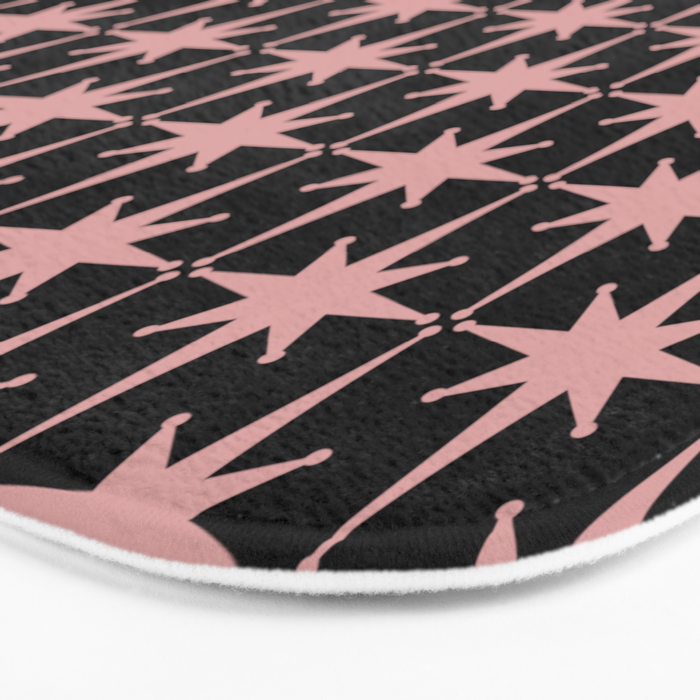 Atomic Age Retro 50s Starburst Pattern in Dusty Blush Pink and Black Bath Mat Gallery Image 3