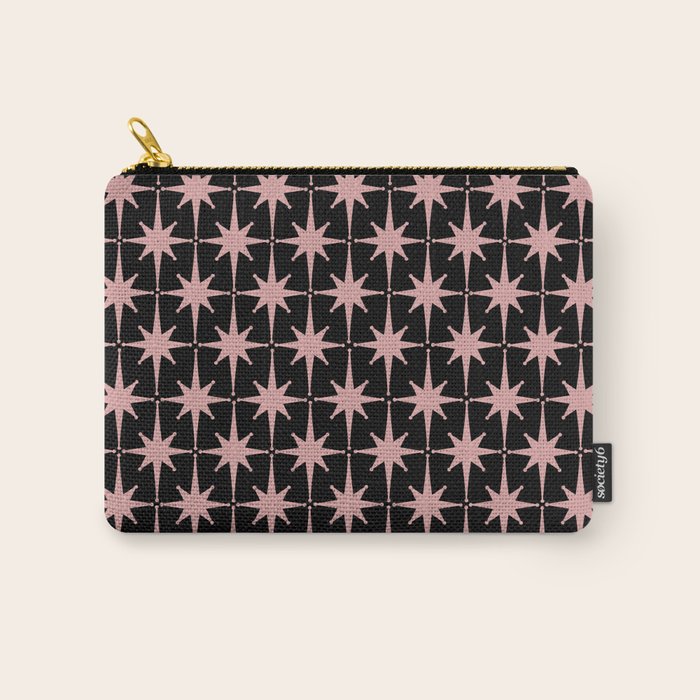 Atomic Age Retro 50s Starburst Pattern in Dusty Blush Pink and Black Carry All Pouch Gallery Image 1
