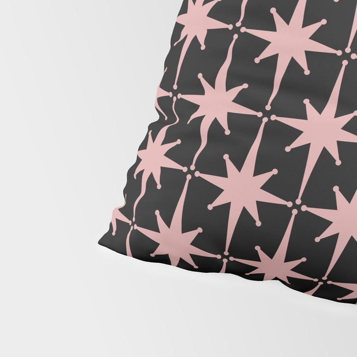 Atomic Age Retro 50s Starburst Pattern in Dusty Blush Pink and Black Pillow Sham Gallery Image 4