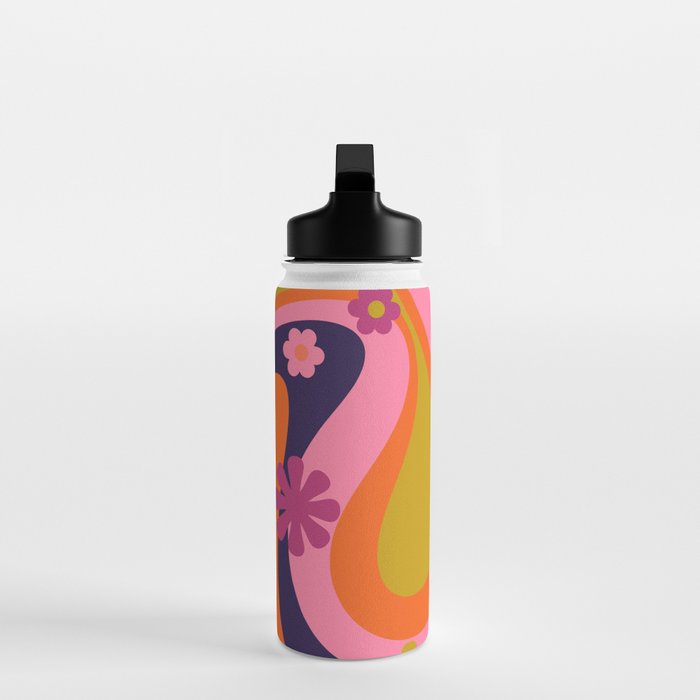Too Groovy Retro Abstract Flower Power Pattern in Pink Lime Orange Magenta Blue Water Bottle Gallery Image 3