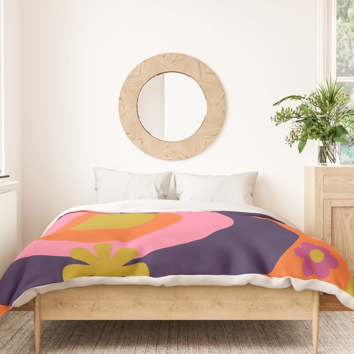 Too Groovy Retro Abstract Flower Power Pattern in Pink Lime Orange Magenta Blue Duvet Cover Gallery Image 3