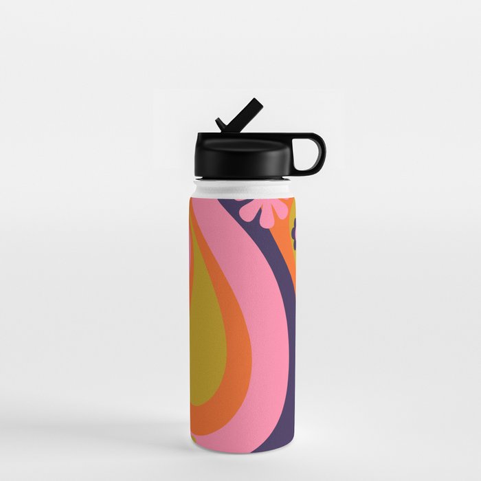 Too Groovy Retro Abstract Flower Power Pattern in Pink Lime Orange Magenta Blue Water Bottle Gallery Image 1