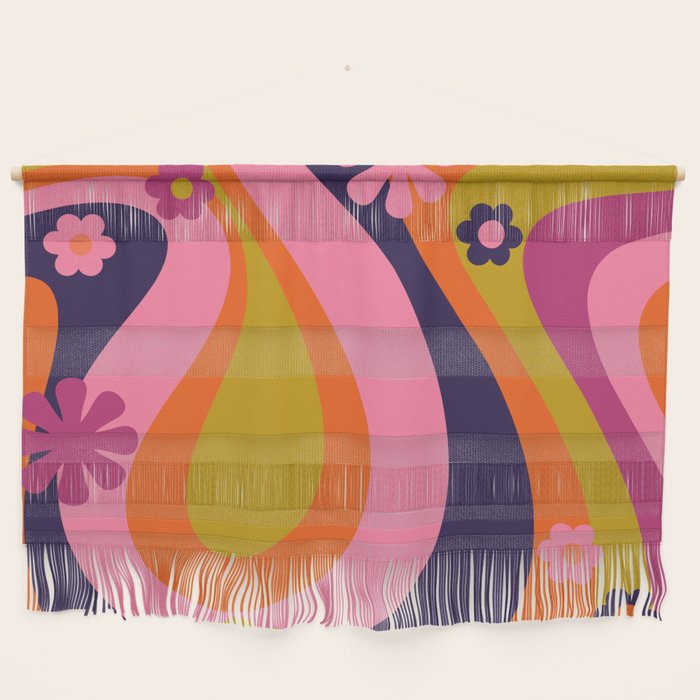 Too Groovy Retro Abstract Flower Power Pattern in Pink Lime Orange Magenta Blue Wall Hanging Gallery Image 1