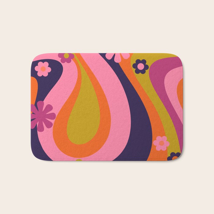 Too Groovy Retro Abstract Flower Power Pattern in Pink Lime Orange Magenta Blue Bath Mat Gallery Image 1