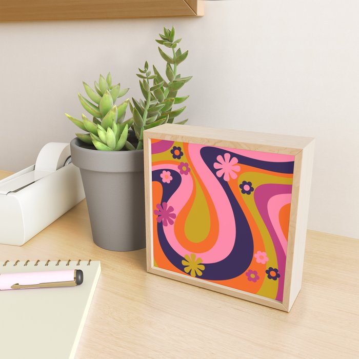 Too Groovy Retro Abstract Flower Power Pattern in Pink Lime Orange Magenta Blue Mini Art Print Gallery Image 2
