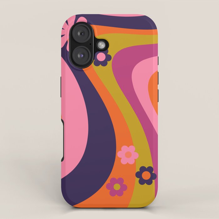 Too Groovy Retro Abstract Flower Power Pattern in Pink Lime Orange Magenta Blue iPhone Case Gallery Image 1