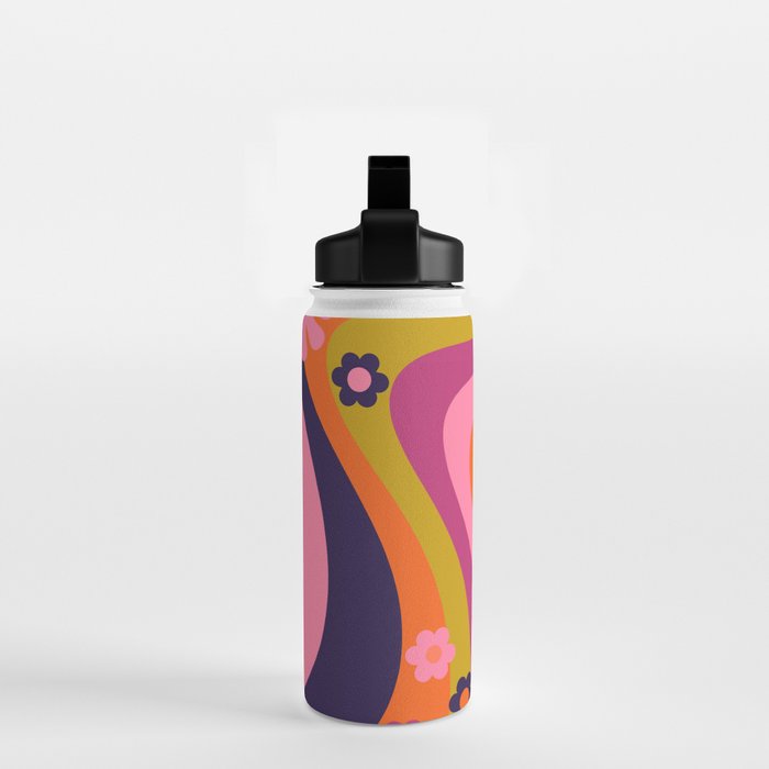 Too Groovy Retro Abstract Flower Power Pattern in Pink Lime Orange Magenta Blue Water Bottle Gallery Image 2