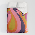 Too Groovy Retro Abstract Flower Power Pattern in Pink Lime Orange Magenta Blue Duvet Cover Gallery Image 6