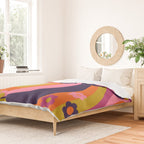 Too Groovy Retro Abstract Flower Power Pattern in Pink Lime Orange Magenta Blue Duvet Cover Gallery Image 2
