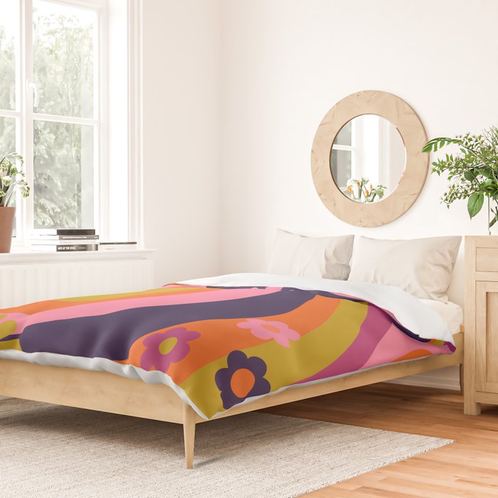 Too Groovy Retro Abstract Flower Power Pattern in Pink Lime Orange Magenta Blue Duvet Cover Gallery Image 2