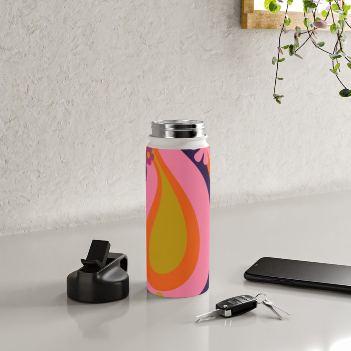Too Groovy Retro Abstract Flower Power Pattern in Pink Lime Orange Magenta Blue Water Bottle Gallery Image 4