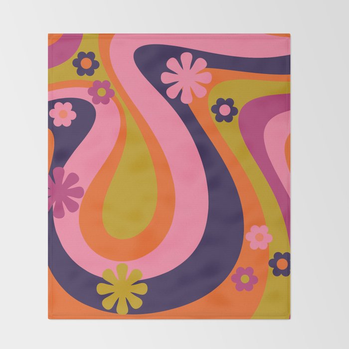 Too Groovy Retro Abstract Flower Power Pattern in Pink Lime Orange Magenta Blue Throw Blanket Gallery Image 2