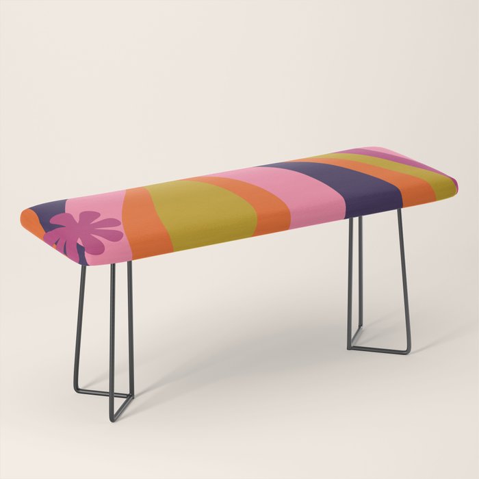 Too Groovy Retro Abstract Flower Power Pattern in Pink Lime Orange Magenta Blue Bench Gallery Image 1