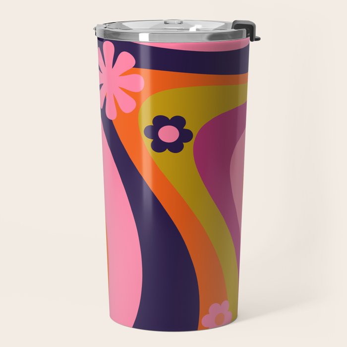 Too Groovy Retro Abstract Flower Power Pattern in Pink Lime Orange Magenta Blue Travel Mug Gallery Image 2