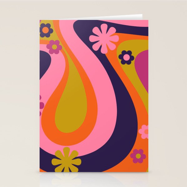 Too Groovy Retro Abstract Flower Power Pattern in Pink Lime Orange Magenta Blue Stationery Card Gallery Image 1