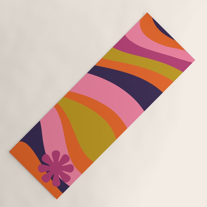 Too Groovy Retro Abstract Flower Power Pattern in Pink Lime Orange Magenta Blue Yoga Mat Gallery Image 1