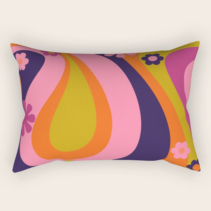 Too Groovy Retro Abstract Flower Power Pattern in Pink Lime Orange Magenta Blue Rectangular Pillow Gallery Image 2