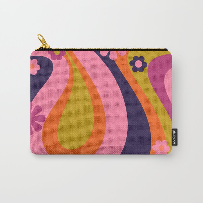 Too Groovy Retro Abstract Flower Power Pattern in Pink Lime Orange Magenta Blue Carry All Pouch Gallery Image 1