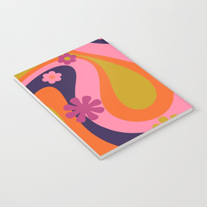 Too Groovy Retro Abstract Flower Power Pattern in Pink Lime Orange Magenta Blue Notebook Gallery Image 3