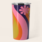 Too Groovy Retro Abstract Flower Power Pattern in Pink Lime Orange Magenta Blue Travel Mug Gallery Image 1
