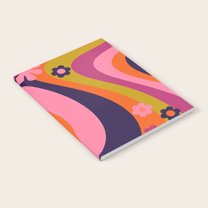 Too Groovy Retro Abstract Flower Power Pattern in Pink Lime Orange Magenta Blue Notebook Gallery Image 1