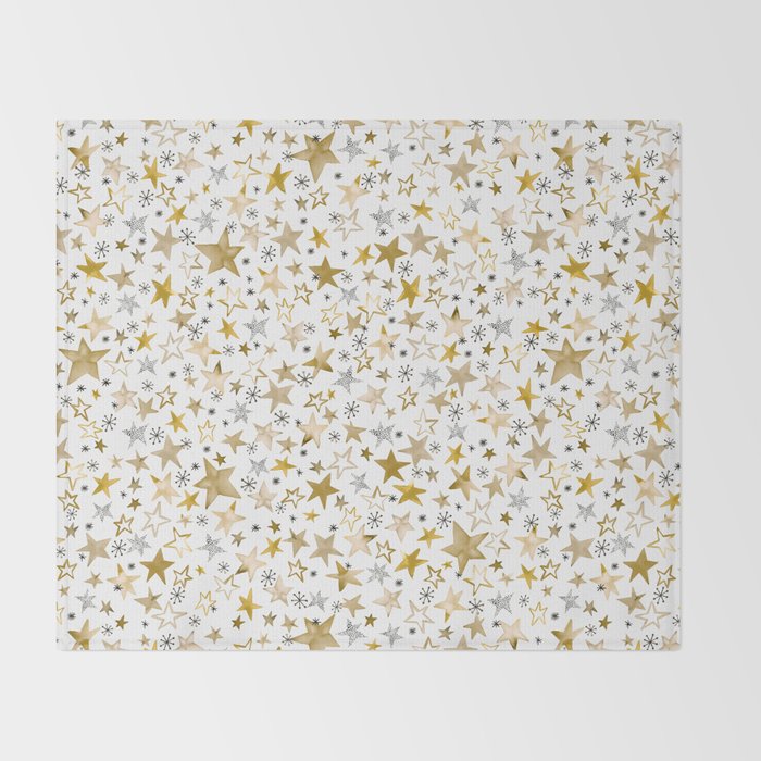 Christmas Golden Stars Elegant Celestial Stars Throw Blanket Gallery Image 2