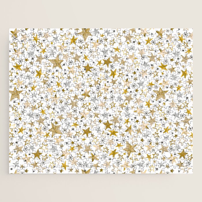 Christmas Golden Stars Elegant Celestial Stars Jigsaw Puzzle Gallery Image 1