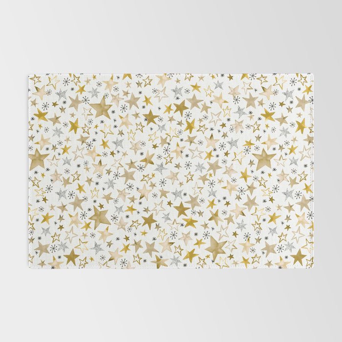Christmas Golden Stars Elegant Celestial Stars Rug Gallery Image 2