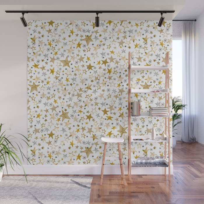 Christmas Golden Stars Elegant Celestial Stars Wall Mural Gallery Image 1