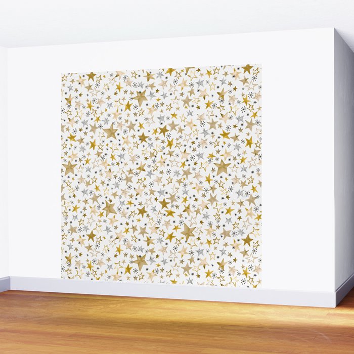 Christmas Golden Stars Elegant Celestial Stars Wall Mural Gallery Image 2