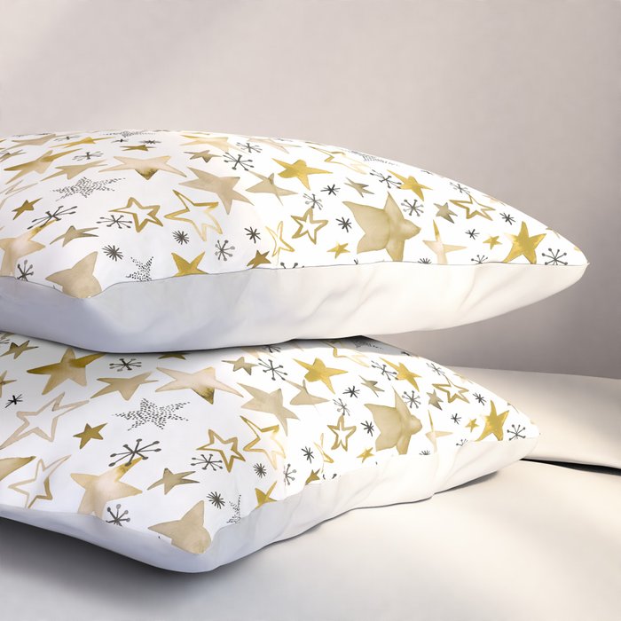 Christmas Golden Stars Elegant Celestial Stars Pillow Sham Gallery Image 3