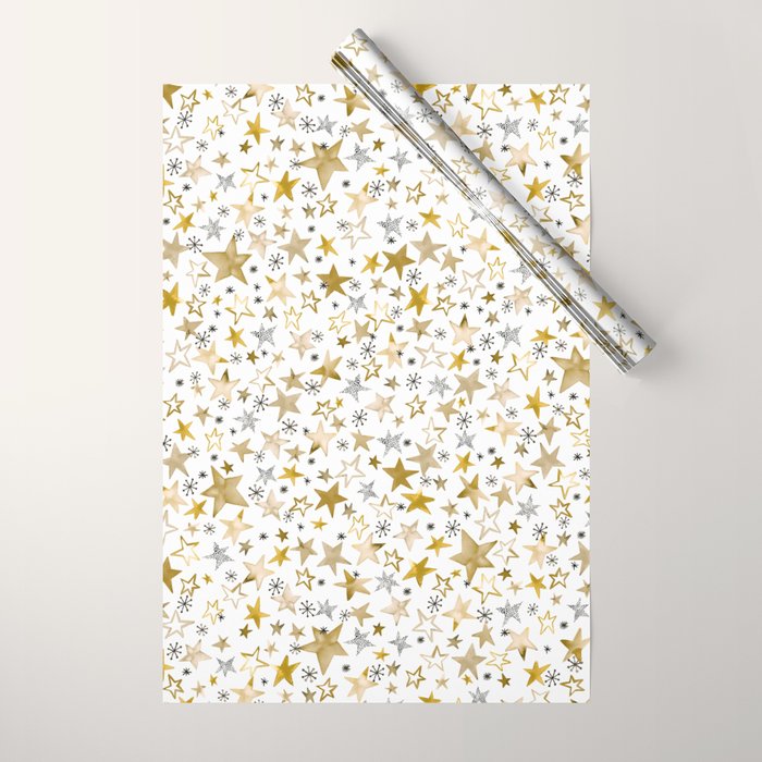 Christmas Golden Stars Elegant Celestial Stars Wrapping Paper Gallery Image 1