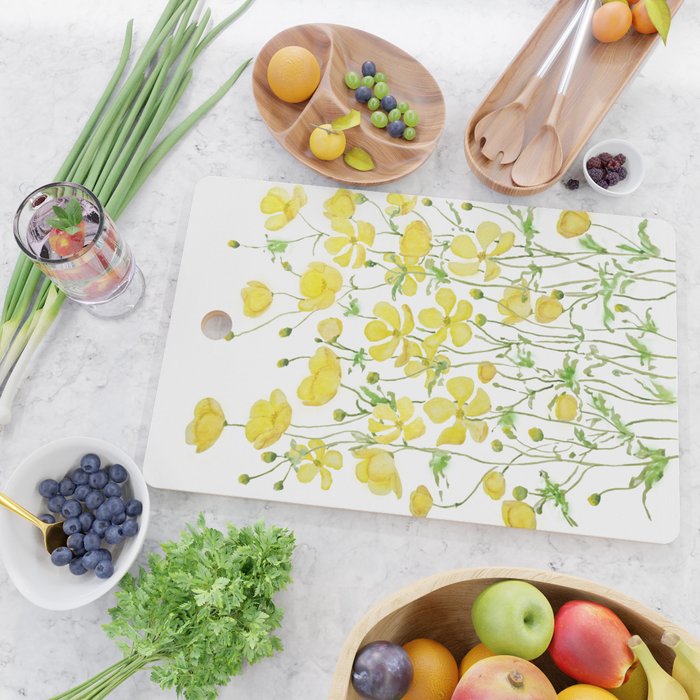 yellow buttercup flowers filed watercolor  Cutting Board Gallery Image 2