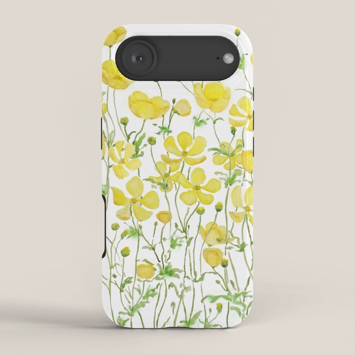 yellow buttercup flowers filed watercolor  iPhone Case Gallery Image 2